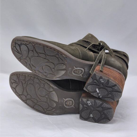 Born Womens Ankle Boots 8.5 Olive Suede Western Stacked Heel Coastal Cowgirl - Picture 7 of 11